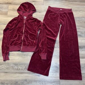VTG Y2K Hard tail maroon 2 piece velour low rise track suit set size Small USA